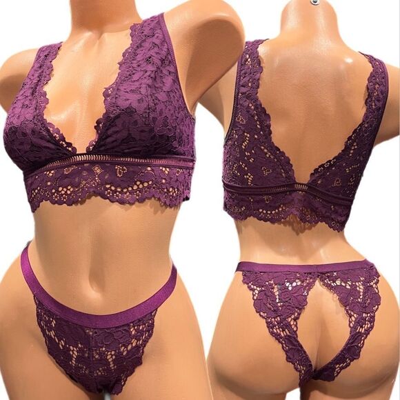 Victoria’s Secret Set Sexy Unlined Lace Bralette & Peek a Boo Cheekini Panty M - Picture 1 of 4
